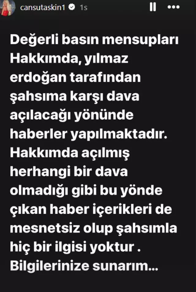 yilmaz erdogan in dava acacagi iddia edilmisti cansu taskin dan aciklama gecikmedi